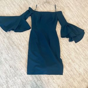 Milly Midi Length Off the Shoulder Flutter Sleeve Dress in Teal, Size 4